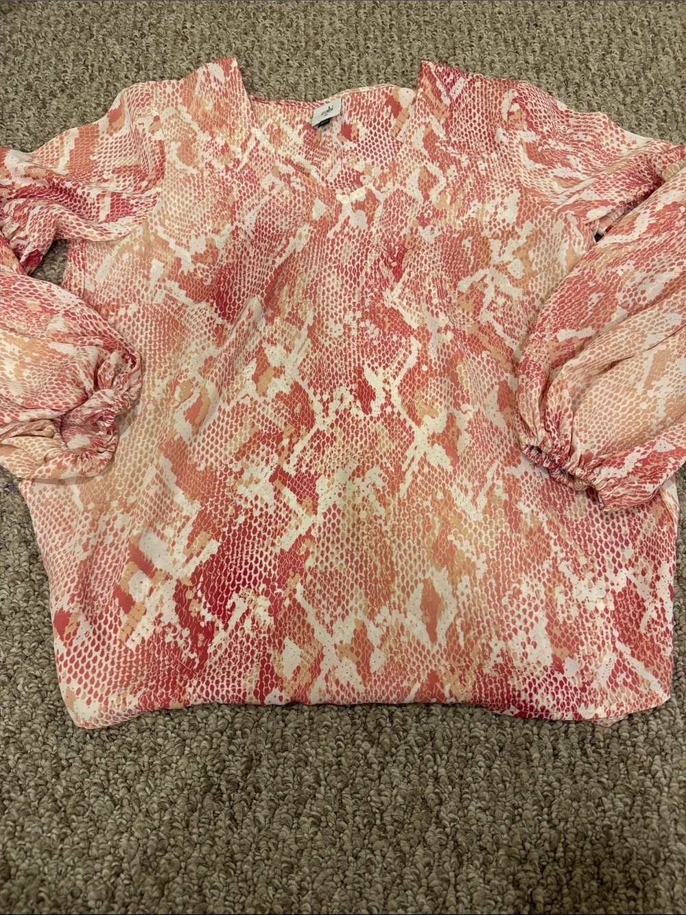 CAbi Coral and Cream Printed Blouse